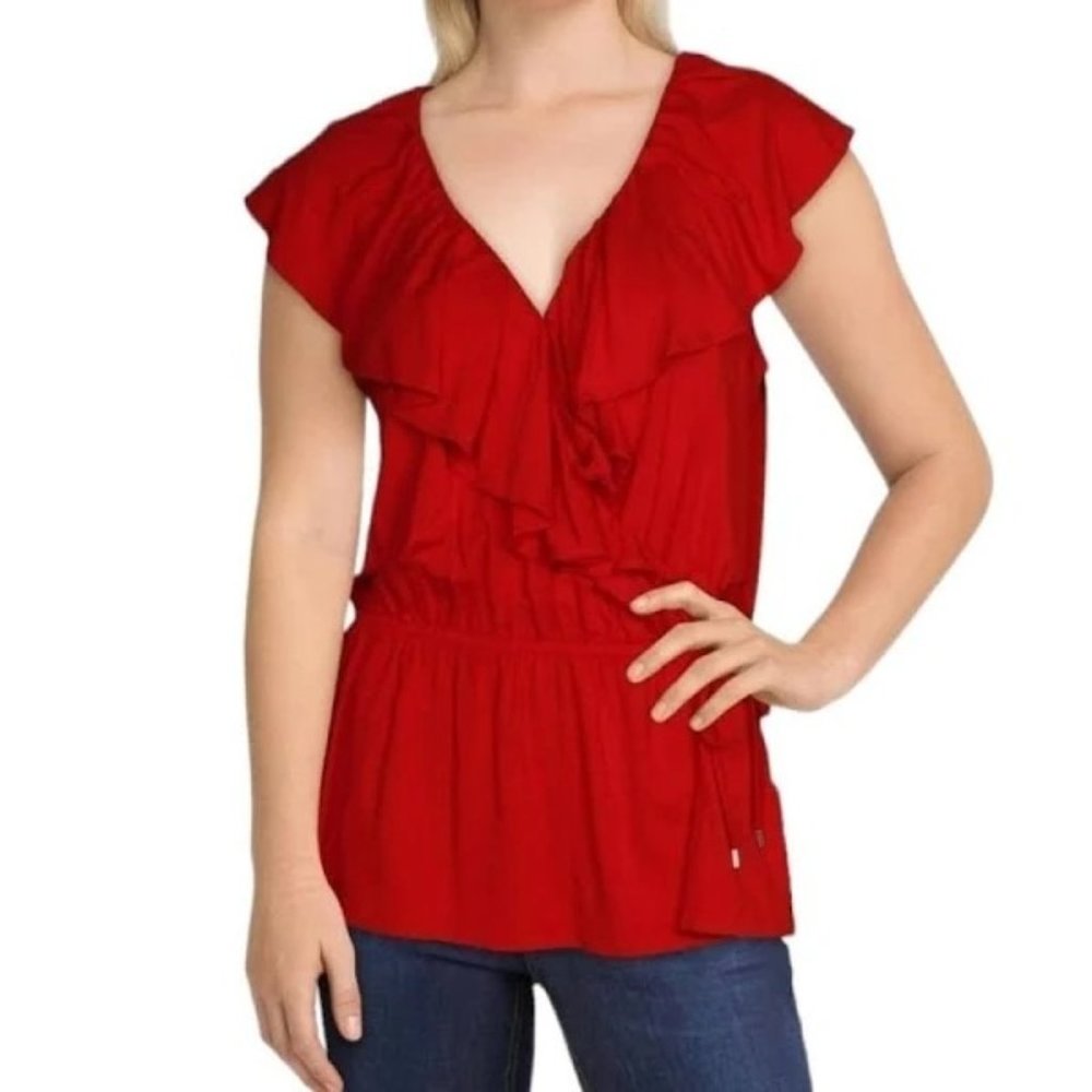 Lauren Ralph Lauren Red Sleeveless Cinched Waist Size Medium‎ Women's Blouse